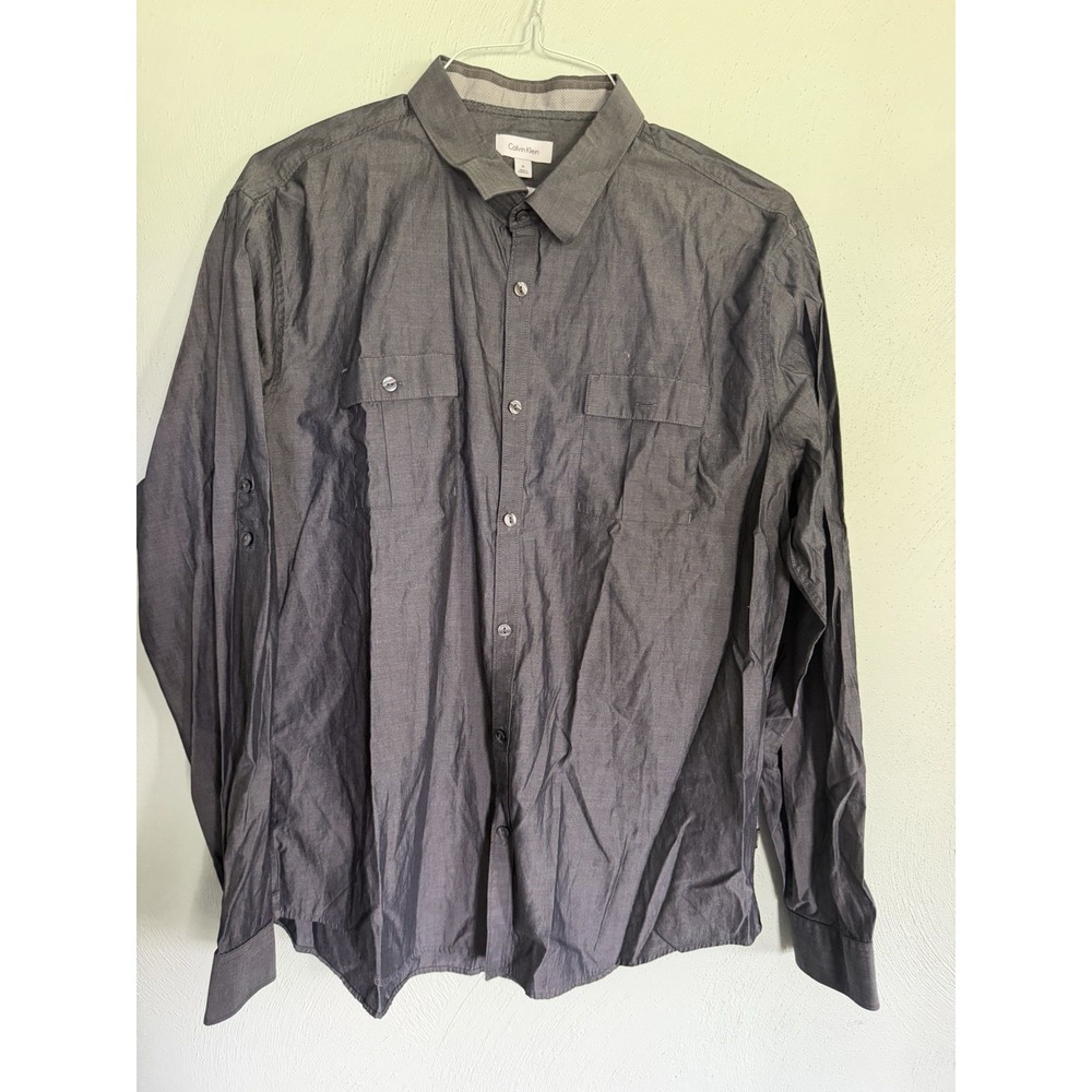 Calvin Klein long-sleeve button-up collared shirt slim fit chest flap pockets XL